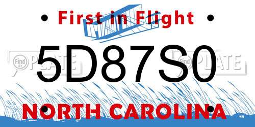 5D87S0 North Carolina License Plate