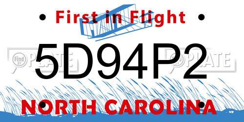 5D94P2 North Carolina License Plate