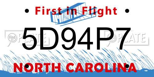 5D94P7 North Carolina License Plate