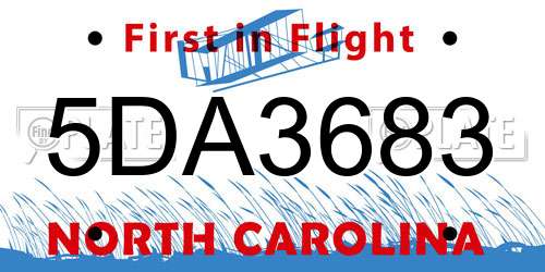 5DA3683 North Carolina License Plate
