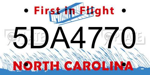 5DA4770 North Carolina License Plate
