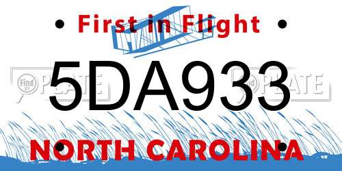 5DA933 North Carolina License Plate