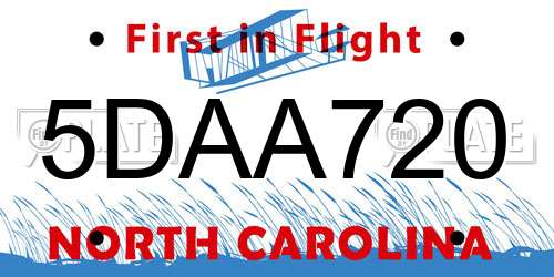 5DAA720 North Carolina License Plate