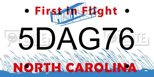 5DAG76 North Carolina License Plate