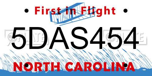 5DAS454 North Carolina License Plate