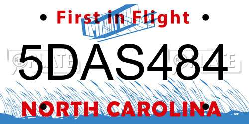 5DAS484 North Carolina License Plate