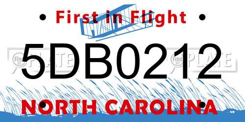 5DB0212 North Carolina License Plate
