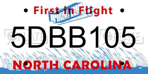 5DBB105 North Carolina License Plate