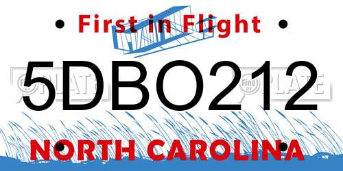 5DBO212 North Carolina License Plate