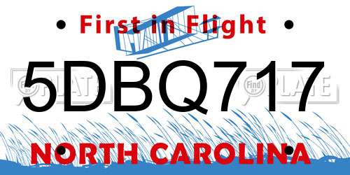 5DBQ717 North Carolina License Plate