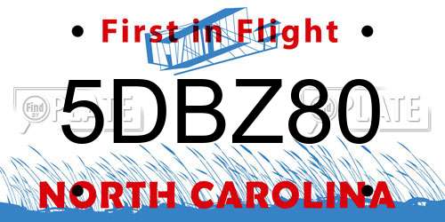 5DBZ80 North Carolina License Plate