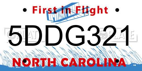5DDG321 North Carolina License Plate