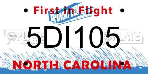 5DI105 North Carolina License Plate