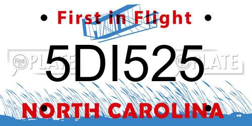 5DI525 North Carolina License Plate