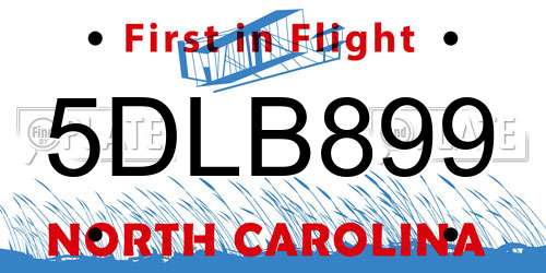 5DLB899 North Carolina License Plate