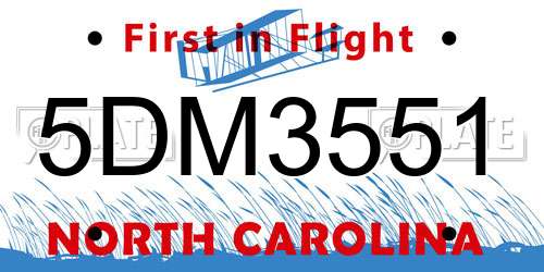 5DM3551 North Carolina License Plate