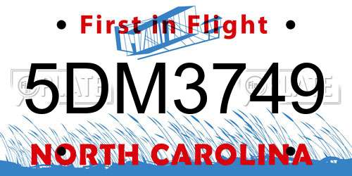 5DM3749 North Carolina License Plate