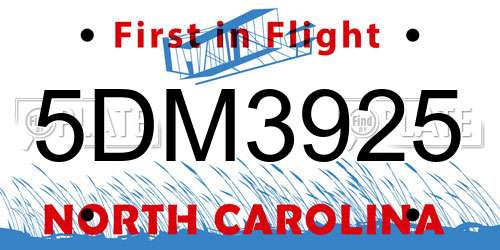 5DM3925 North Carolina License Plate