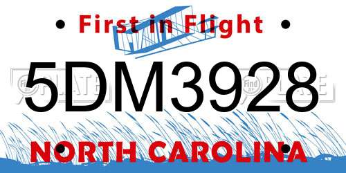 5DM3928 North Carolina License Plate