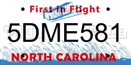 5DME581 North Carolina License Plate