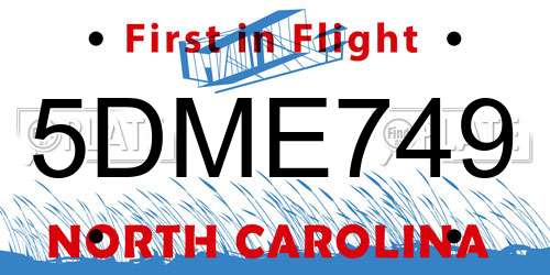 5DME749 North Carolina License Plate