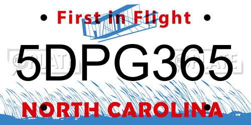 5DPG365 North Carolina License Plate