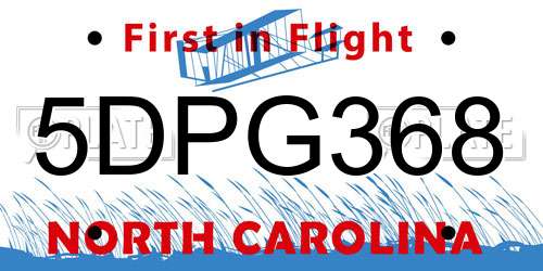 5DPG368 North Carolina License Plate