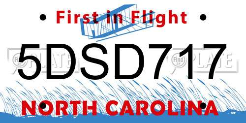 5DSD717 North Carolina License Plate