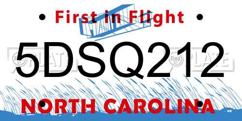 5DSQ212 North Carolina License Plate
