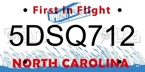 5DSQ712 North Carolina License Plate