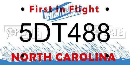 5DT488 North Carolina License Plate