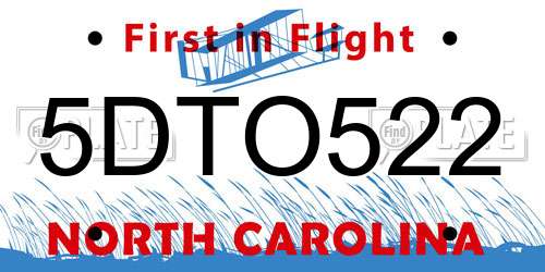 5DTO522 North Carolina License Plate