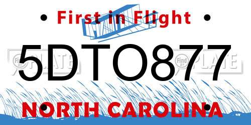 5DTO877 North Carolina License Plate