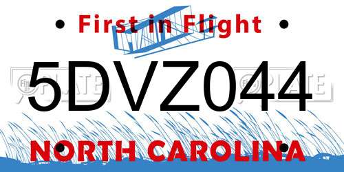 5DVZ044 North Carolina License Plate