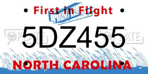 5DZ455 North Carolina License Plate