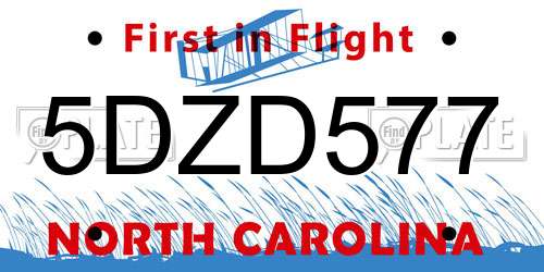 5DZD577 North Carolina License Plate