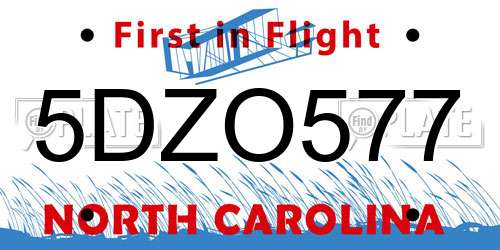 5DZO577 North Carolina License Plate