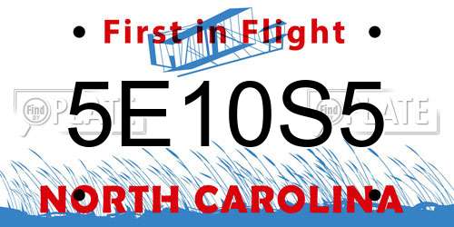 5E10S5 North Carolina License Plate