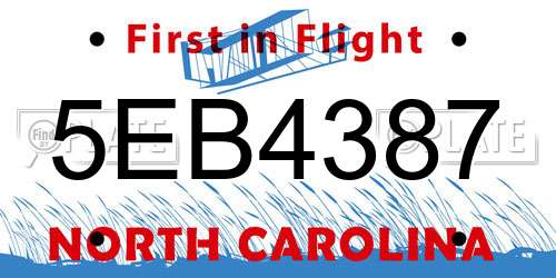 5EB4387 North Carolina License Plate