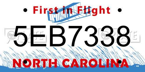 5EB7338 North Carolina License Plate