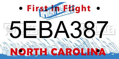 5EBA387 North Carolina License Plate
