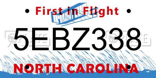 5EBZ338 North Carolina License Plate