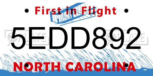 5EDD892 North Carolina License Plate