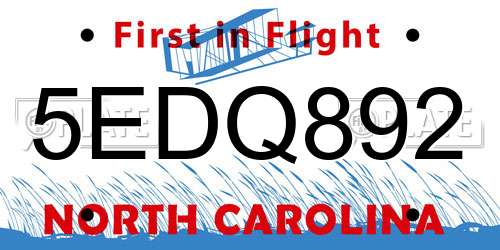 5EDQ892 North Carolina License Plate