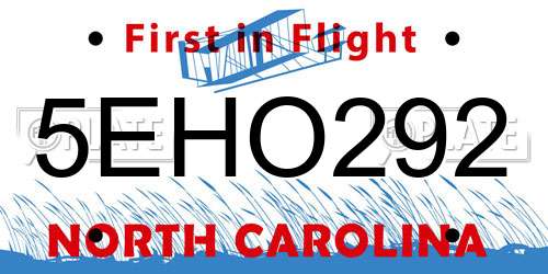 5EHO292 North Carolina License Plate