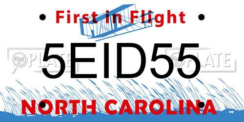 5EID55 North Carolina License Plate