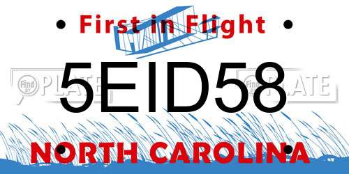 5EID58 North Carolina License Plate
