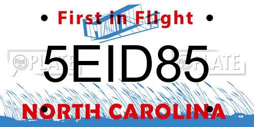 5EID85 North Carolina License Plate