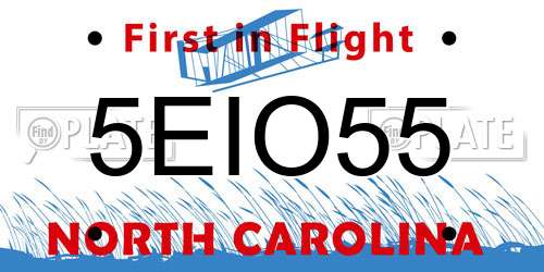 5EIO55 North Carolina License Plate