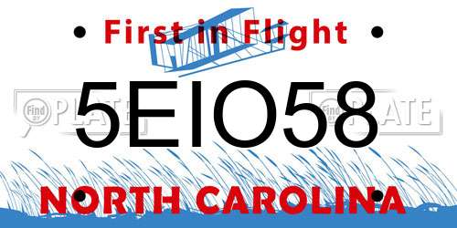 5EIO58 North Carolina License Plate